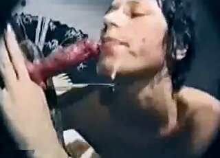 Awesome brunette with short hair gets sweaty while blowing a dog