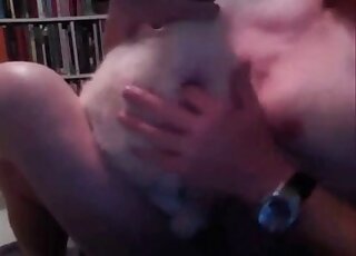 Attractive animal enjoying cowgirl fucking with a big-dicked zoophile