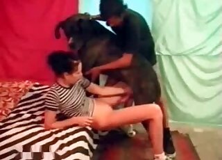 Huge dog offers its shaft for a skinny bitch to enjoy zoo fucking action