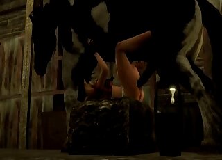 Beauty in red and black fucks a hung stallion at the ranch in 3D XXX