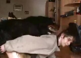 Lovely 18-year-old boy in a cozy sweater bottoms for his animal