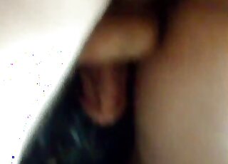 Guy's meaty penis finally slides out of this black dog's wet slit