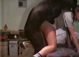 Nice booty babe lets this dog lick her pussy with passion and lust