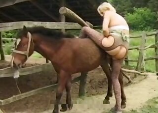 Two animals fuckin the same horny lady in leopard print tights