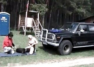 Outdoors zoo porn featuring blond bitch and a black dog