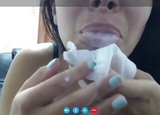 Fluffy dog's dick gets sucked by amateur brunette girl on camera