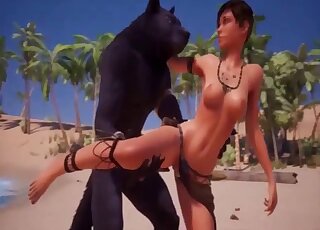 Short hair 3D hottie getting fucked by a kinky wolf creature outdoors