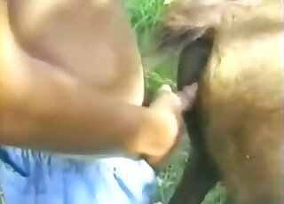 Latino amateur fucks horse in the pussy and  ass while on cam