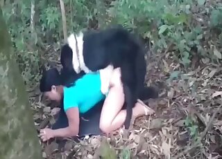 Brunette mature wife fucked by the dog in outdoor cam scenes