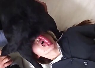 Clothed Japanese soaked in dog sperm after perversions on cam