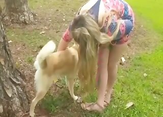 Blonde whore drinks dog pee before sharing real zoophilia