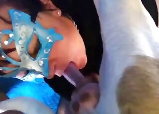 Throated by the dog's dick and set to swallow a big load