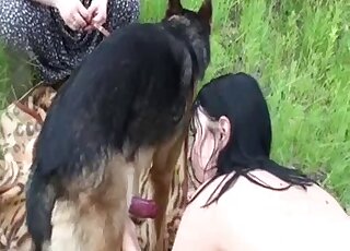 Hot brunette goes full mode on dog's dick in outdoor XXX kinks