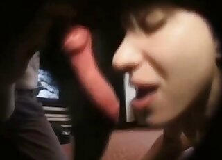 Blonde whore throats the dog's dick before getting laid on cam