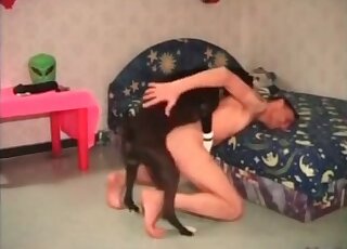 Black dog gladly bangs zoophile's ass hole during homemade zoo porn