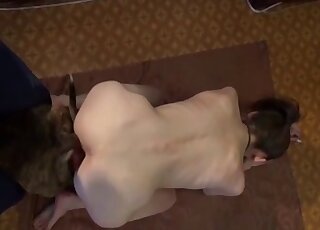 Skinny brunette exposing her ass and pussy during doggystyle sex