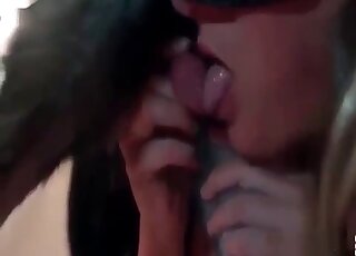 Girl arching her back as she gets fucked on all fours by black dog