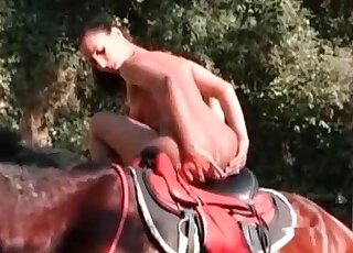 Arresting and fully naked horseback rider is ready to fuck a horse