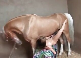 Skinny hottie fucks with a horse in a missionary pose and moans