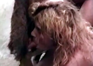 Outdoor blowjob session with a horny blonde and a horse