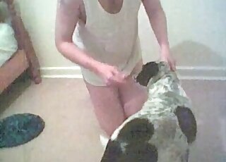 Zoophile guy lets his dog lick his dick in a mind-blowing zoo porno