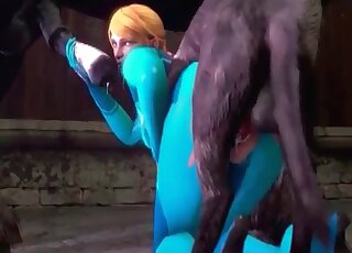 Submissive hottie experiences zoo fucking by a beast in an anime video