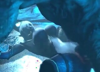 Awesome monster fucks a busty anime mature chick in the woods