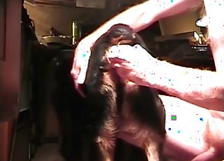 Crazy pervert teases his dog by fingering and deep toying