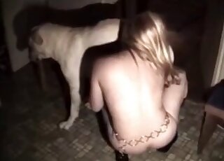 Pale-assed blonde with long hair plans to fuck a white dog here