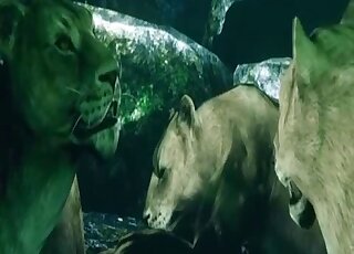 3D bestiality scene with a scary werewolf fucking a busty brunette