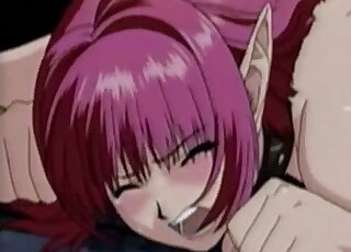 Pink-haired hentai hottie gets fucked by a black dog from behind